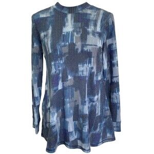 Logo Lounge Blue Tie Dye Waffle Knit Mock Neck Long Sleeve Top Size XS